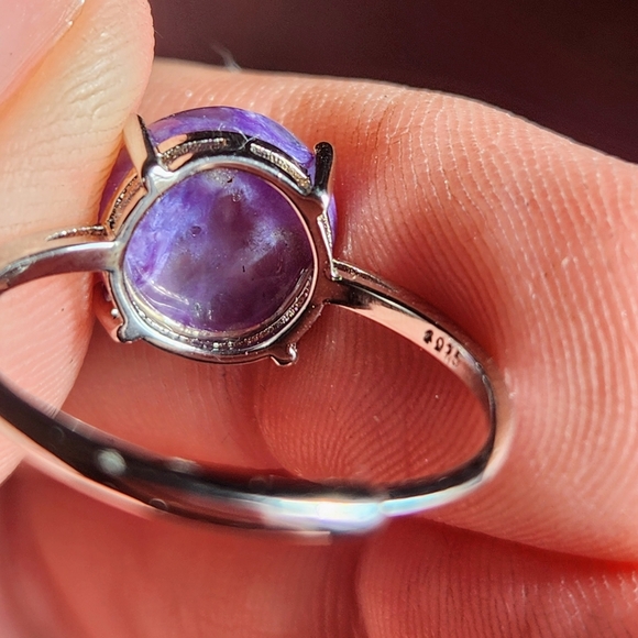 Natural Charoite 925 Sterling Silver Adjustable Crystal Ring - Picture 5 of 6